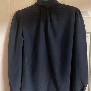 Christian Dior Vintage Woman’s Chemises Solid High Neck Blouse Navy Size 6